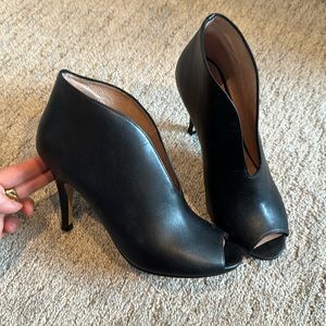Halogen peep toe leather bootie heels